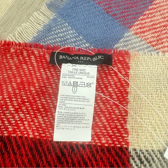 NWT Banana Republic Factory Scarf Plaid Wrap Fringed Recycled Paper Cozy Winter - Picture 3 of 7
